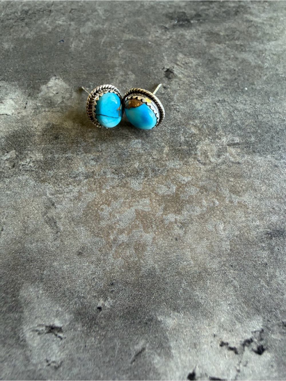 Turquoise Stone Silver Stud Earrings - Turquoise